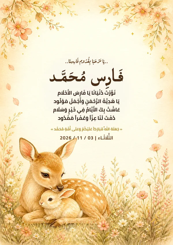 كارت غزال الغابة والأشجار الدافئة