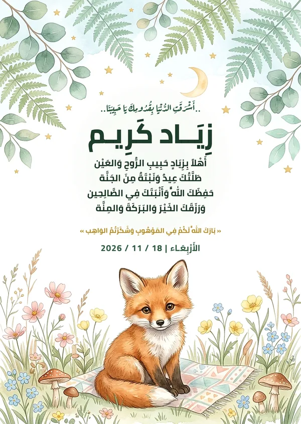 كارت ثعلب الطبيعة وأوراق الخريف