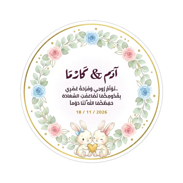 كارت أرانب التوأم وطوق الورد الذهبي
