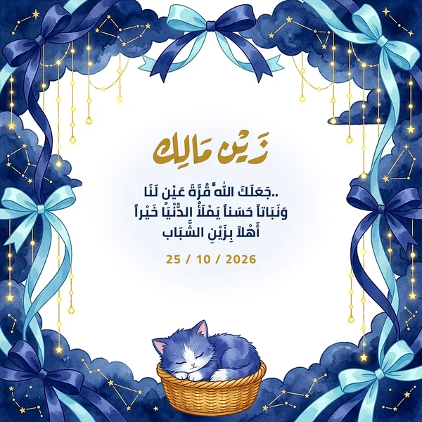 كارت مربع القطة الصغيرة وسماء النجوم