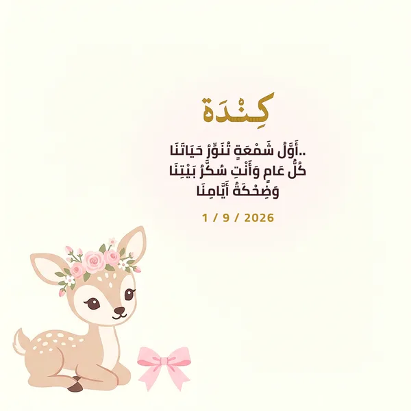 كارت مربع الغزالة الرقيقة والورد الباستيل